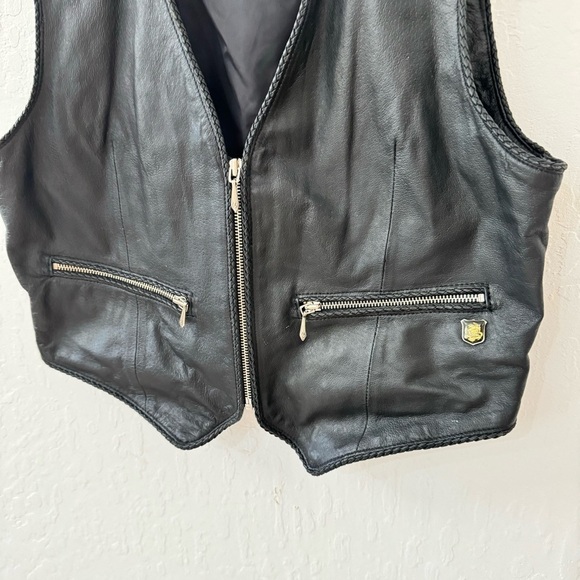Harley Davidson Womens L Genuine Leather Zip Pocket Vest Biker Motorcycle Vtg - Picture 2 of 15